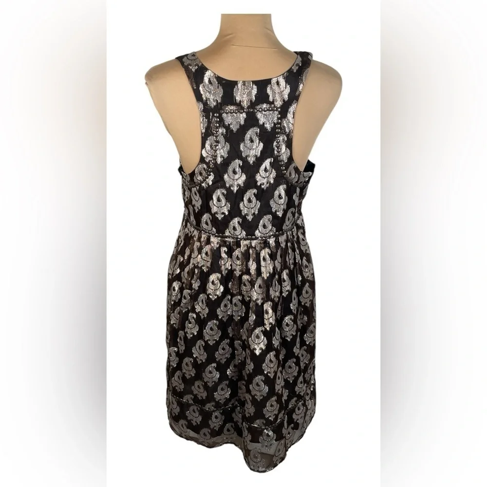 Free People Mini Dress Womens 10 Black Metallic Silver Bronze Studded‎ Racerback